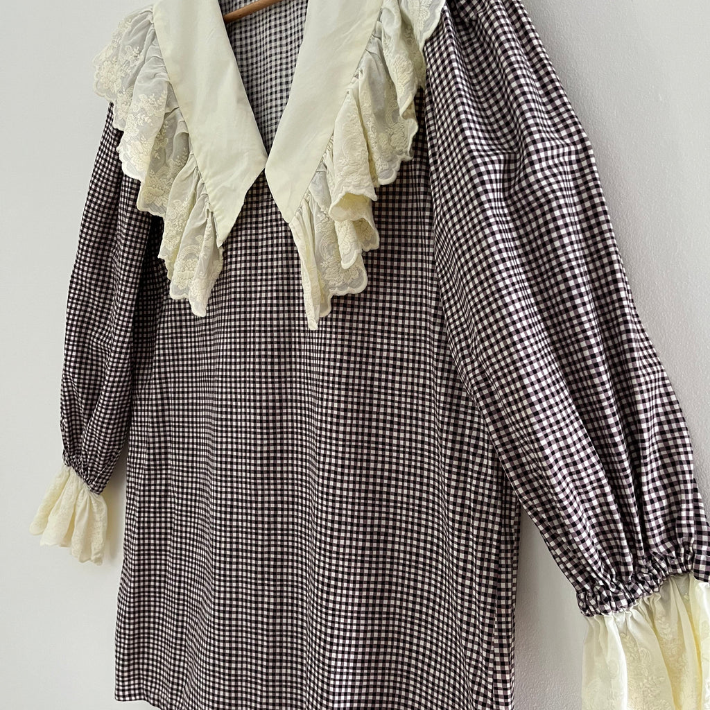 Par Moi Archives Gingham Ruffle Collar Mini Dress.