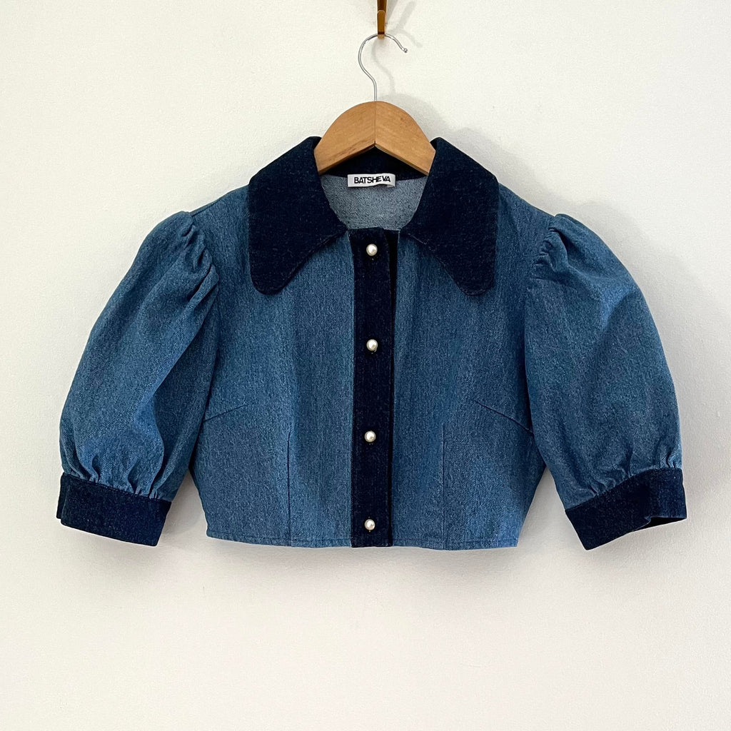 Batsheva LEVY Blouse in Blue Denim Size 8.