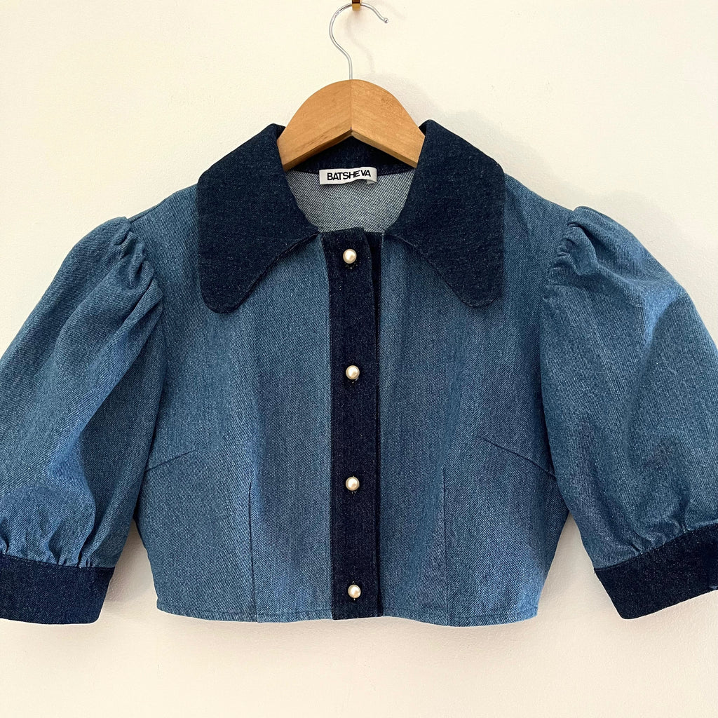 Batsheva LEVY Blouse in Blue Denim Size 8.