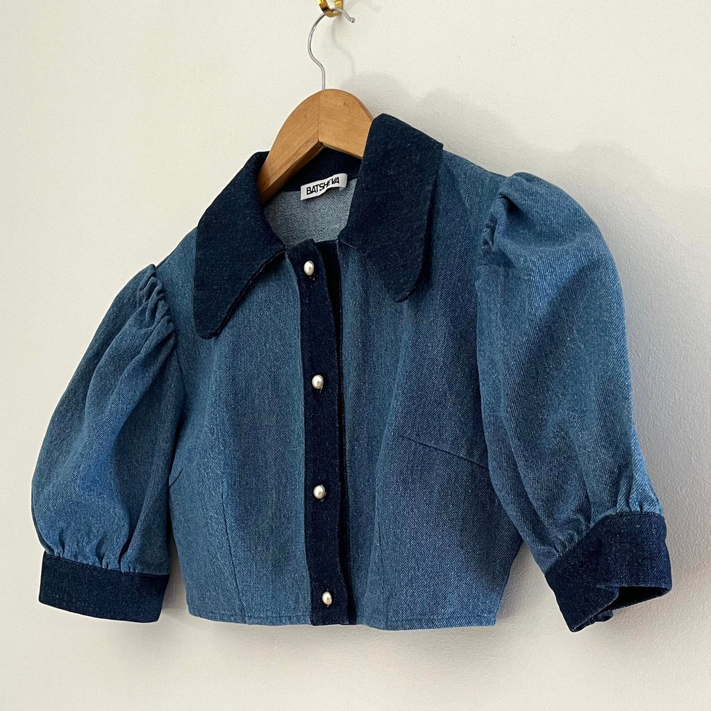 Batsheva LEVY Blouse in Blue Denim Size 8.