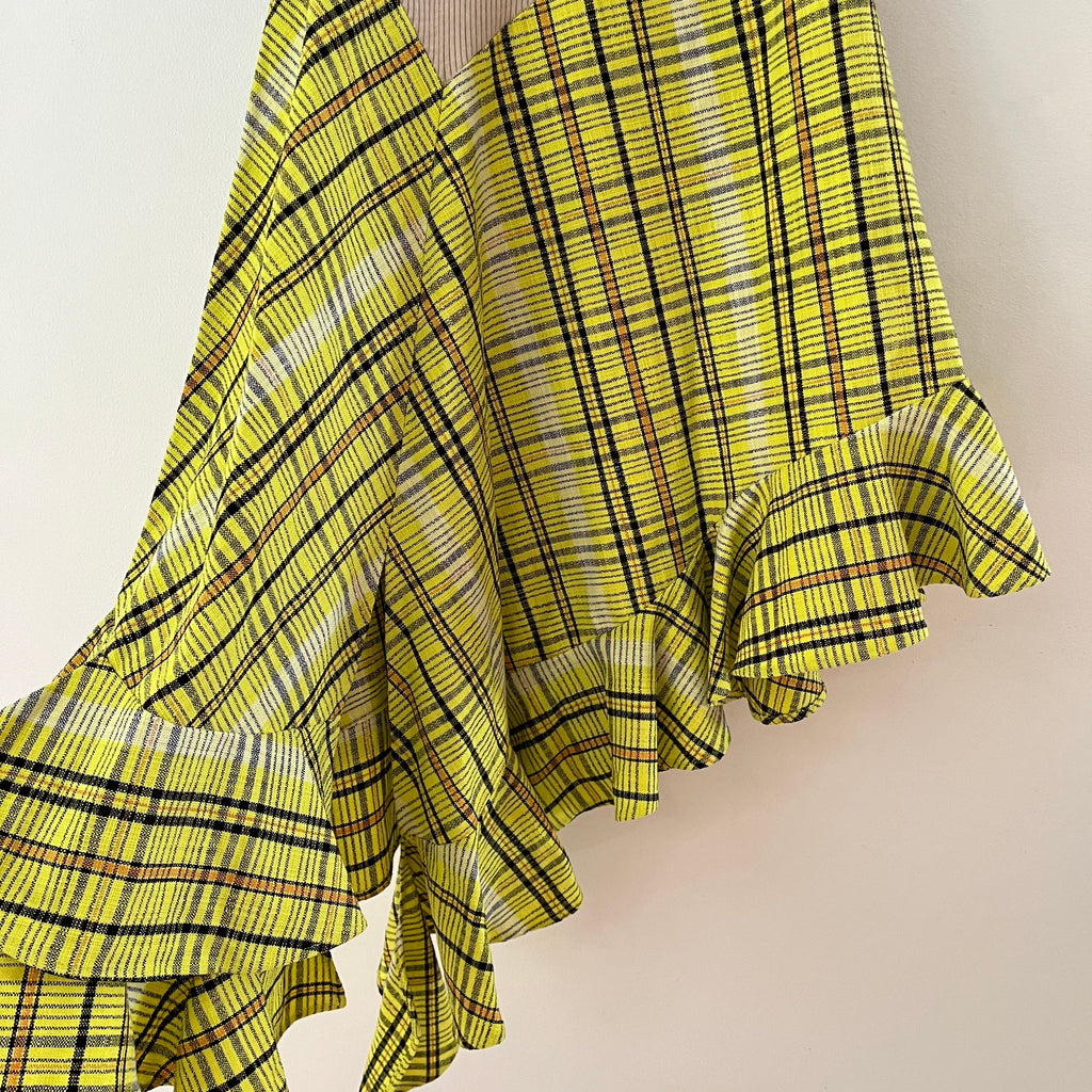 Kenzo Rib Knit Checked Twill Asymmetrical Dress Size XS.