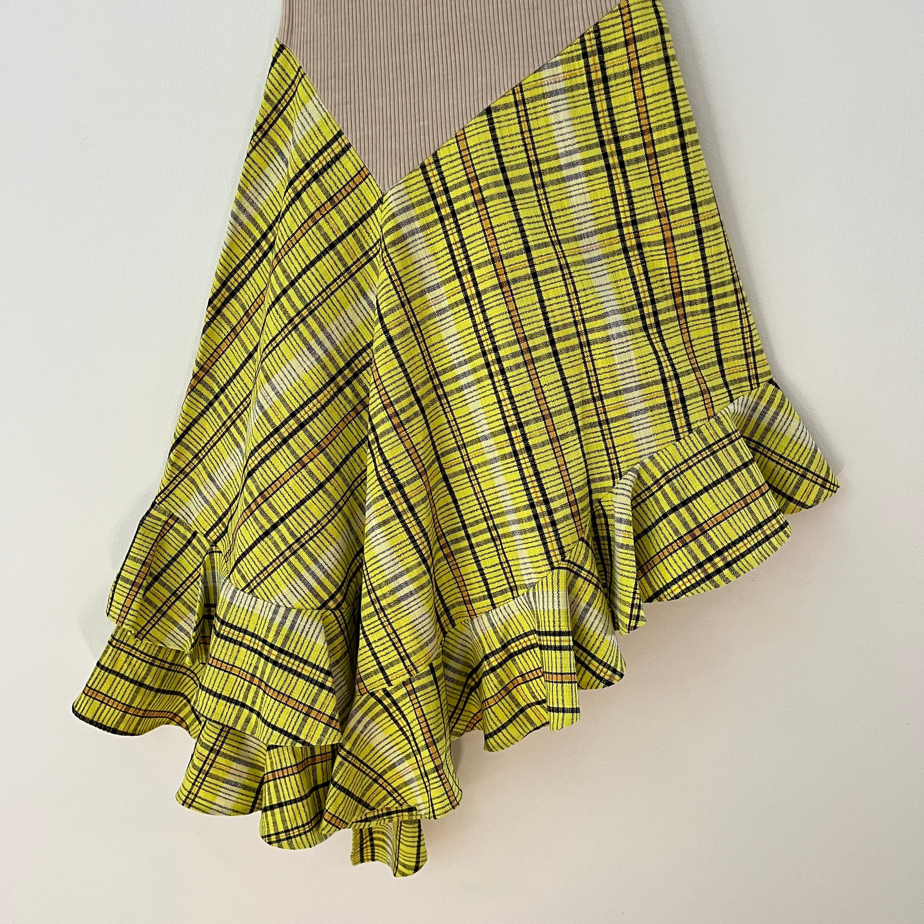 Kenzo Rib Knit Checked Twill Asymmetrical Dress Size XS.