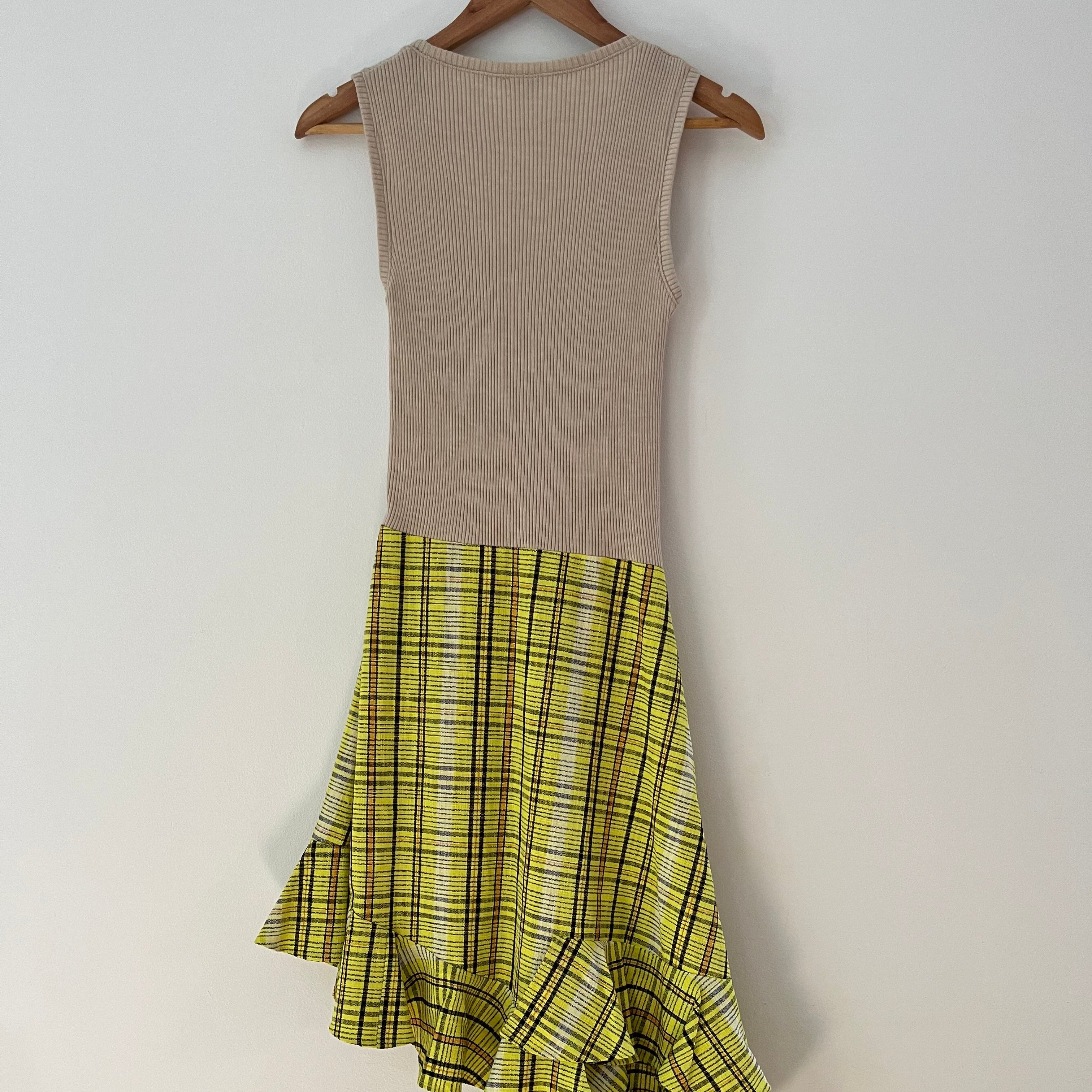 Kenzo Rib Knit Checked Twill Asymmetrical Dress Size XS.