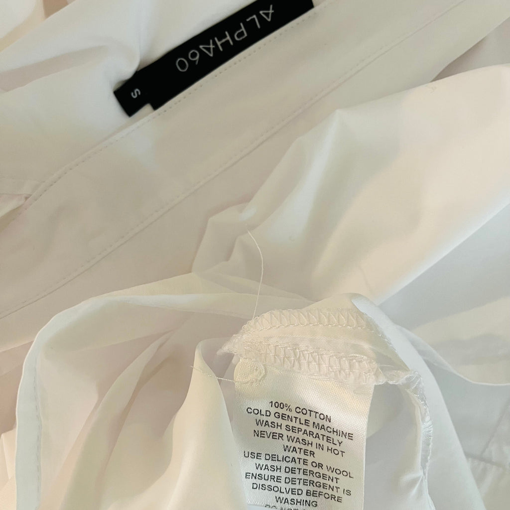 Alpha60 Ruched Asymmetrical White Shirt Size S.