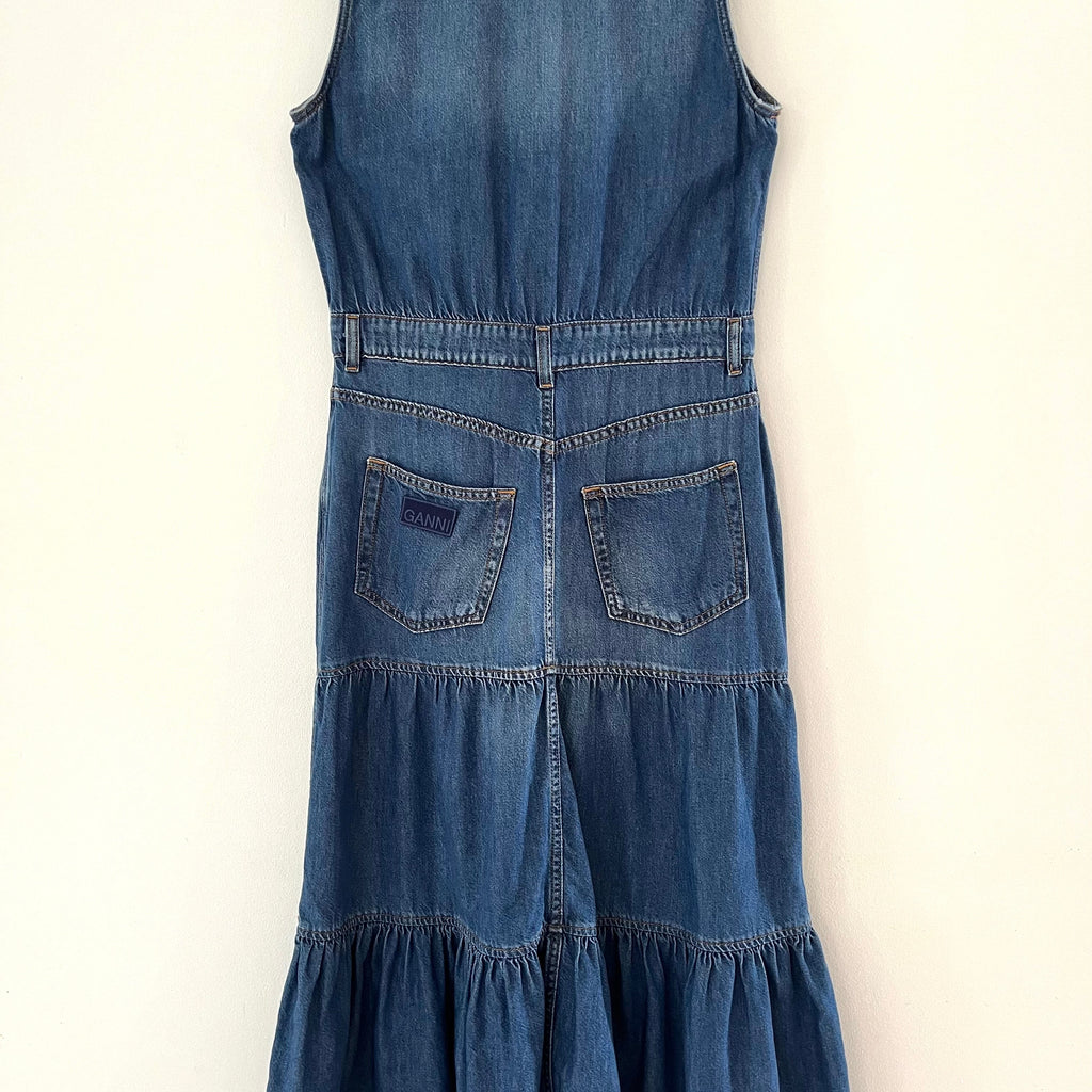 Ganni Sleeveless Denim Maxi Dress in Blue.