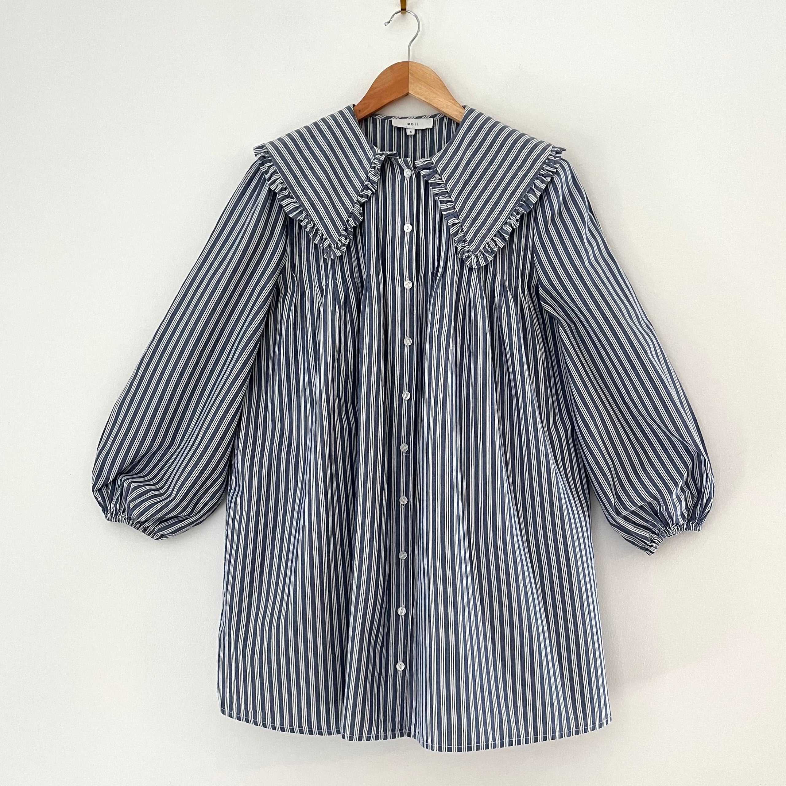 Boii Smock Striped Mini Dress in Blue.
