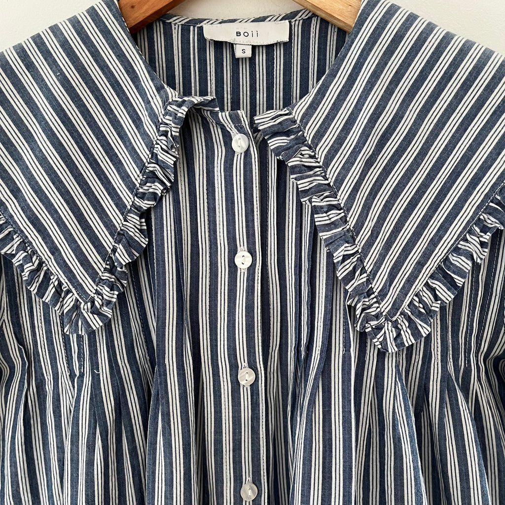 Boii Smock Striped Mini Dress in Blue.