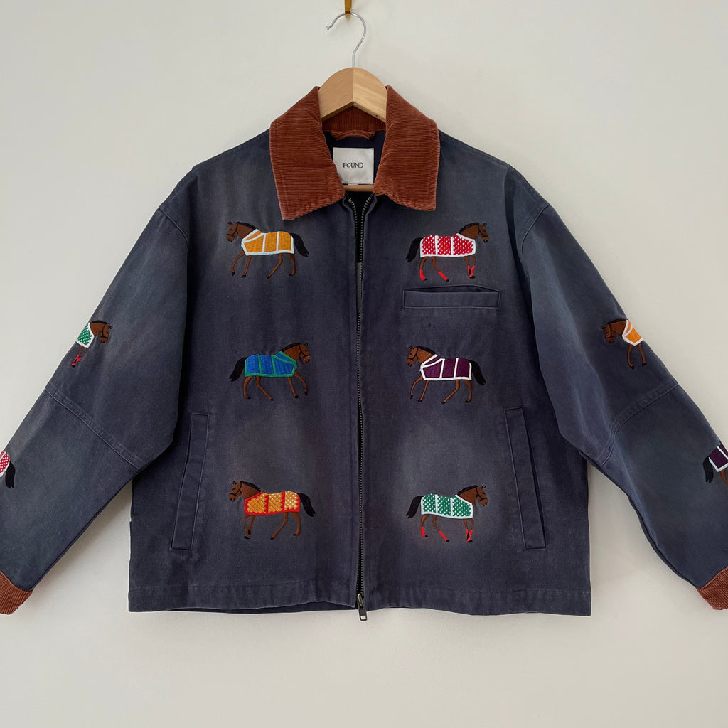 Found BNWT HORSE Embroidered Work Jacket in Faded Navy.