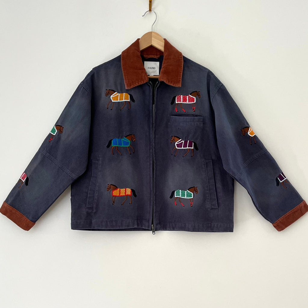 Found BNWT HORSE Embroidered Work Jacket in Faded Navy.