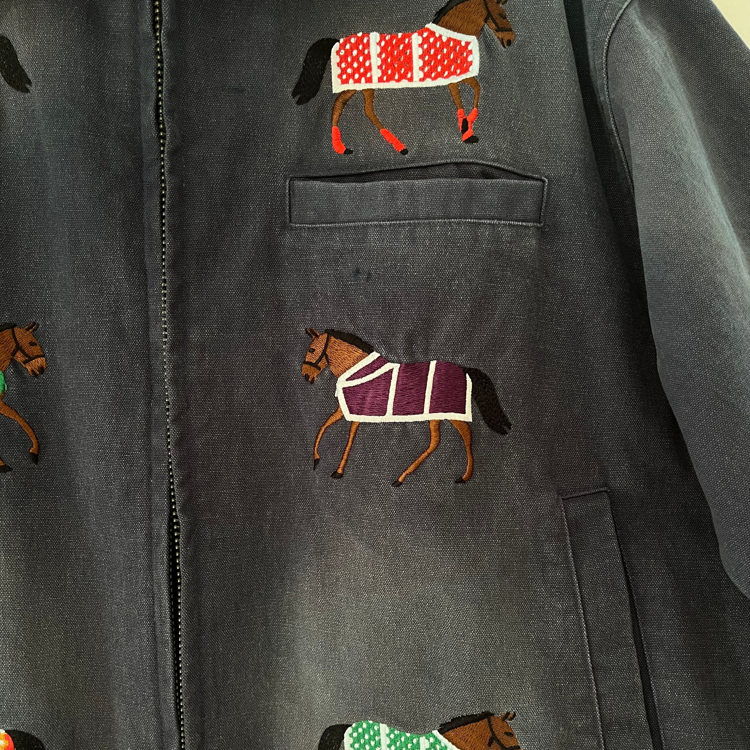 Found BNWT HORSE Embroidered Work Jacket in Faded Navy.
