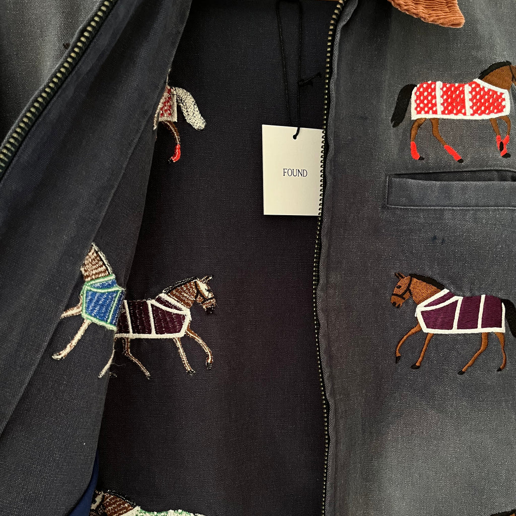 Found BNWT HORSE Embroidered Work Jacket in Faded Navy.