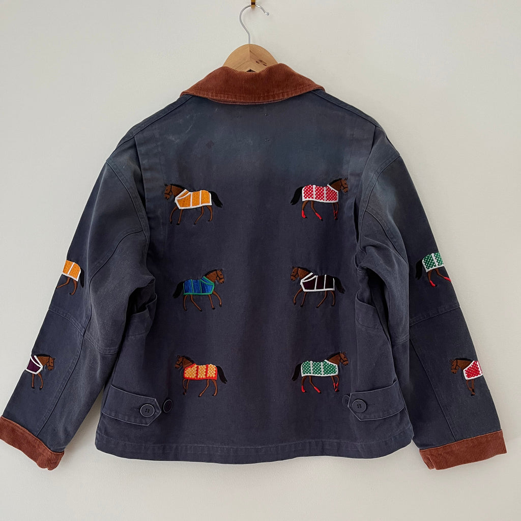 Found BNWT HORSE Embroidered Work Jacket in Faded Navy.