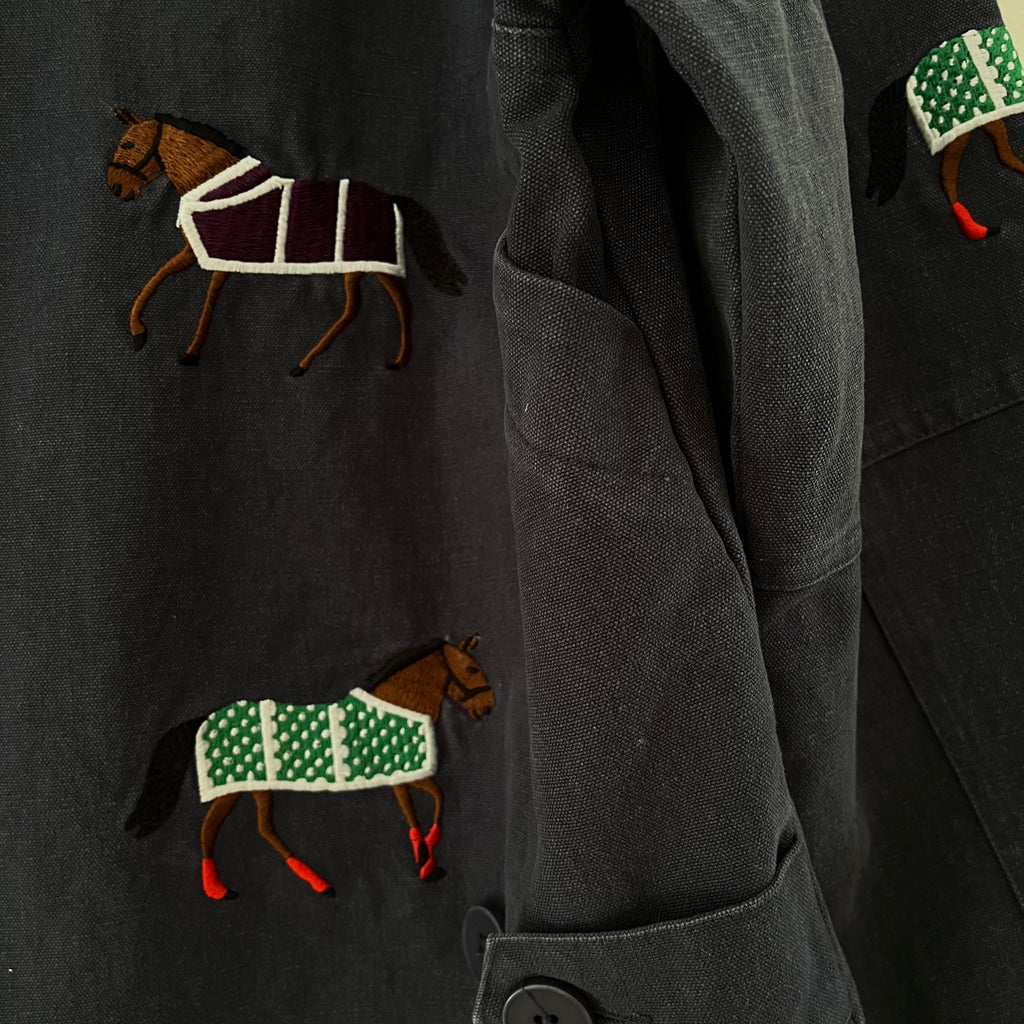 Found BNWT HORSE Embroidered Work Jacket in Faded Navy.