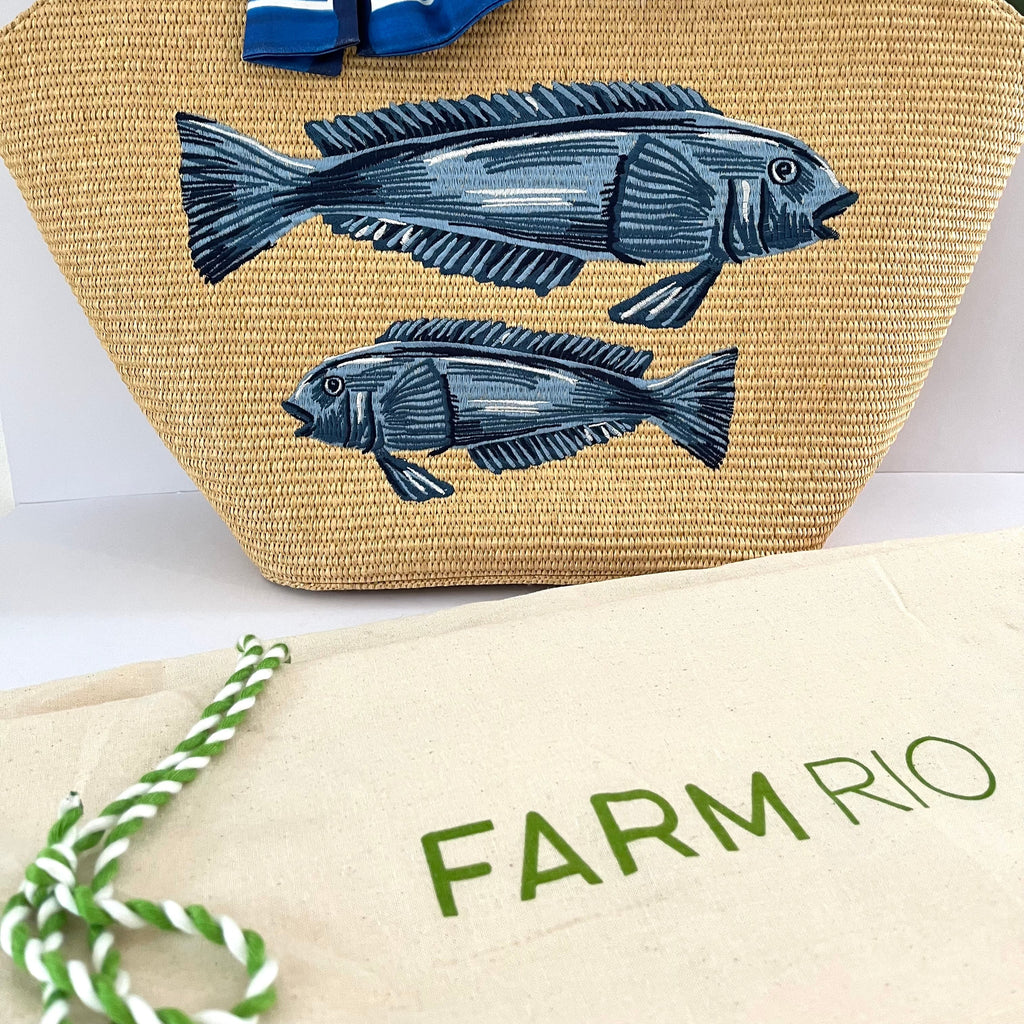 Farm Rio BNWT GARDEN TILES Raffia Shell Tote Bag.