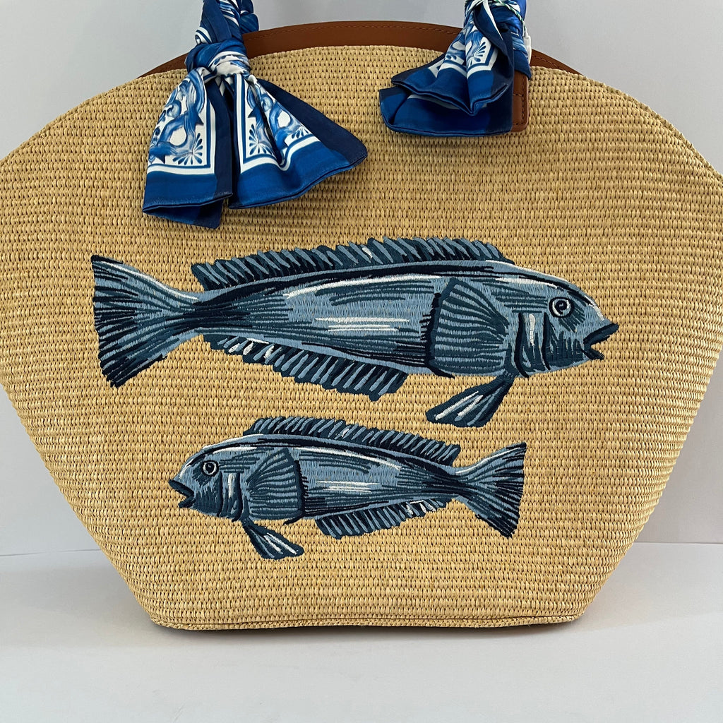 Farm Rio BNWT GARDEN TILES Raffia Shell Tote Bag.