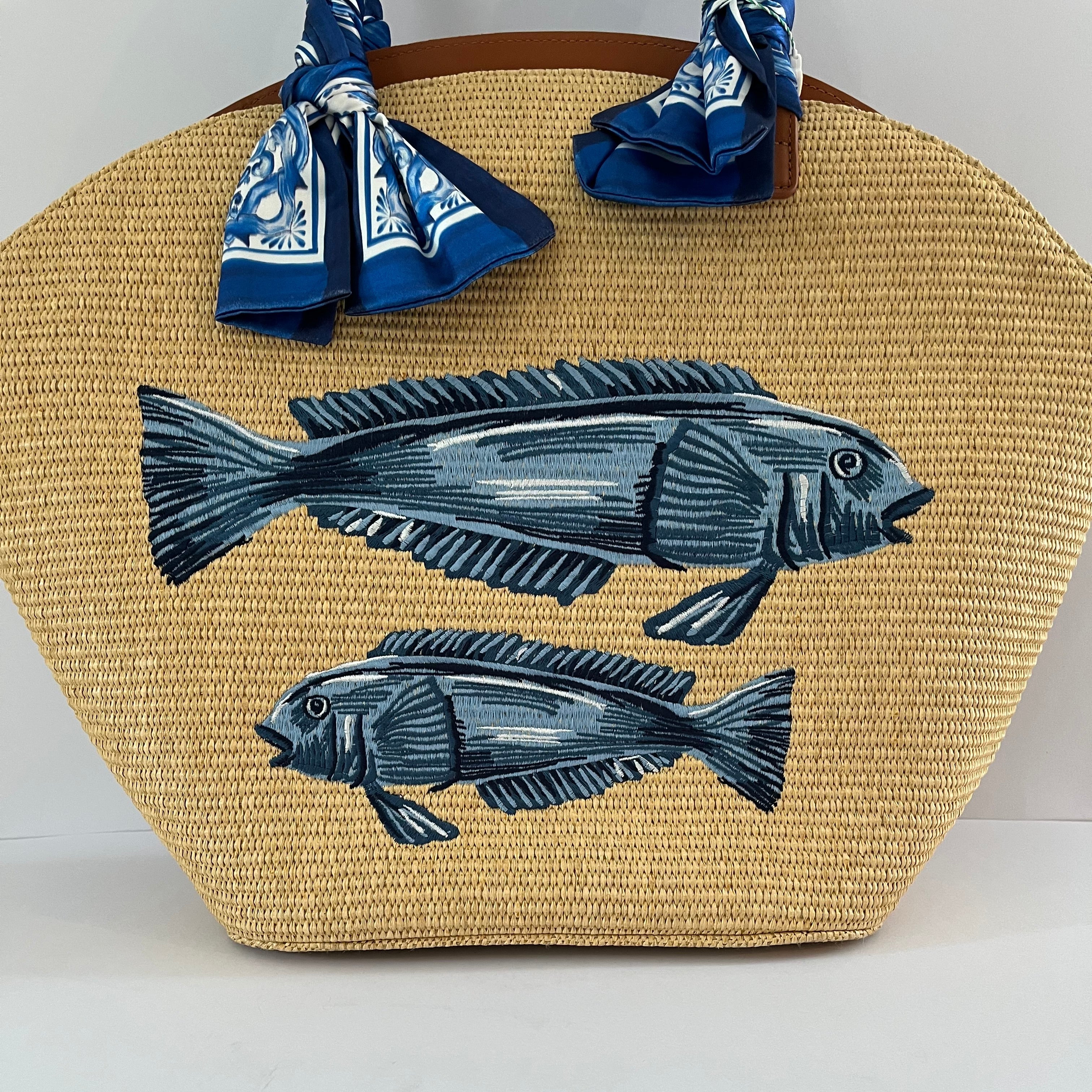 Farm Rio BNWT GARDEN TILES Raffia Shell Tote Bag.