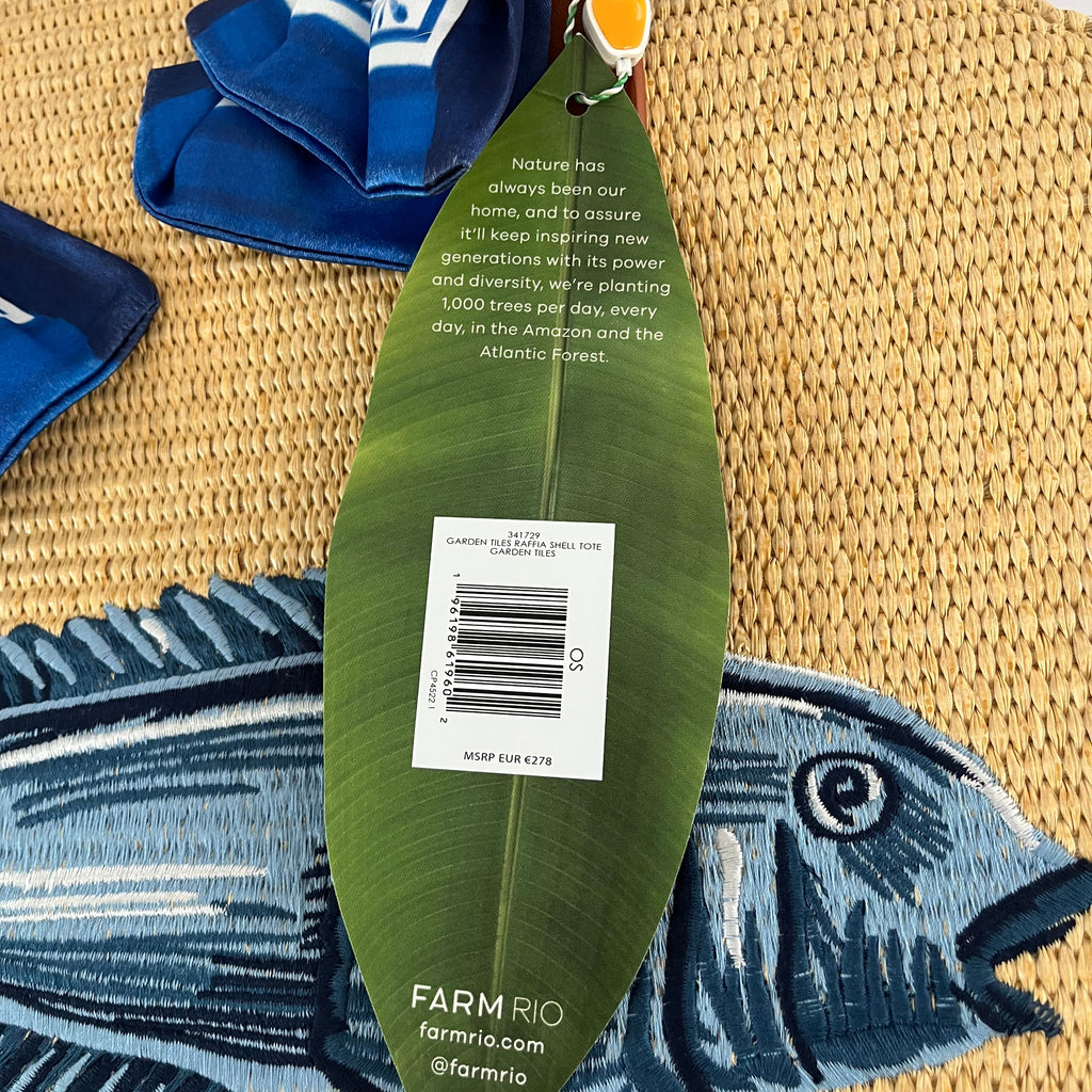 Farm Rio BNWT GARDEN TILES Raffia Shell Tote Bag.