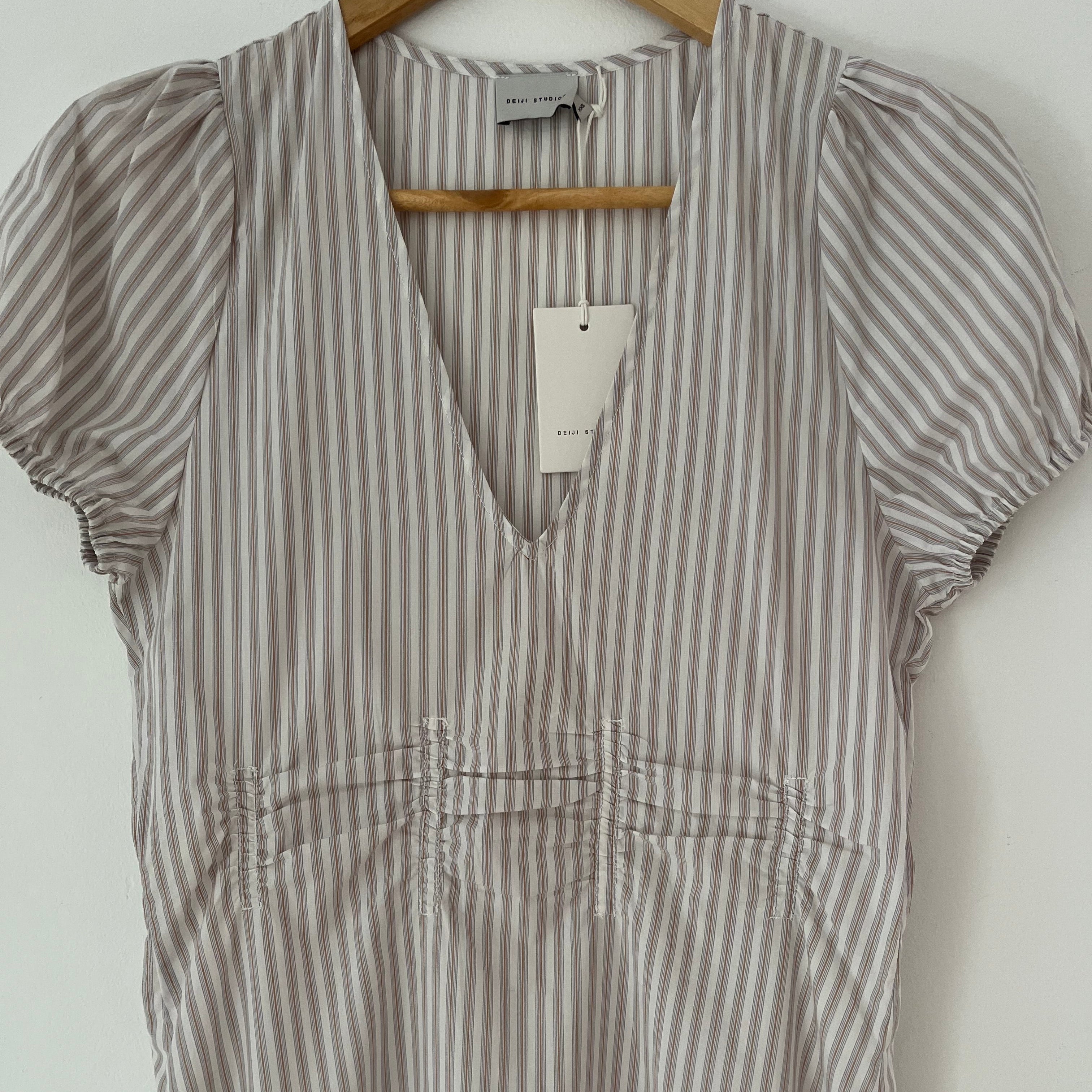 Deiji Studios BNWT PINCHED Dress in Lake Stripe Size XXS.
