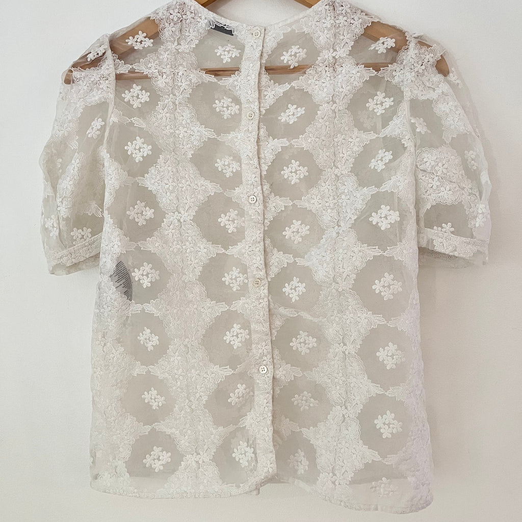 Sandro ESPERANCE Sheer-Inset Lace Top Size S.