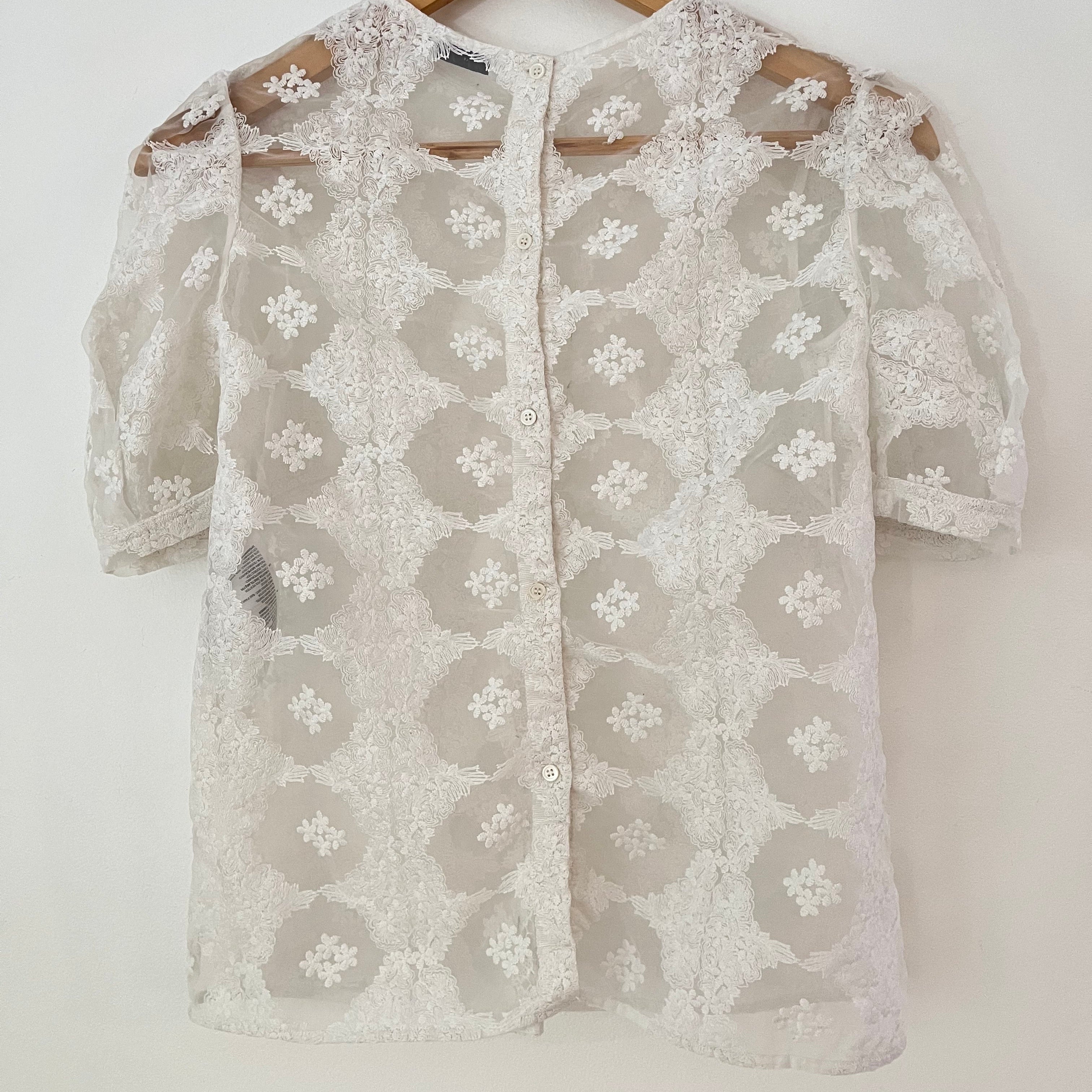 Sandro ESPERANCE Sheer-Inset Lace Top Size S.