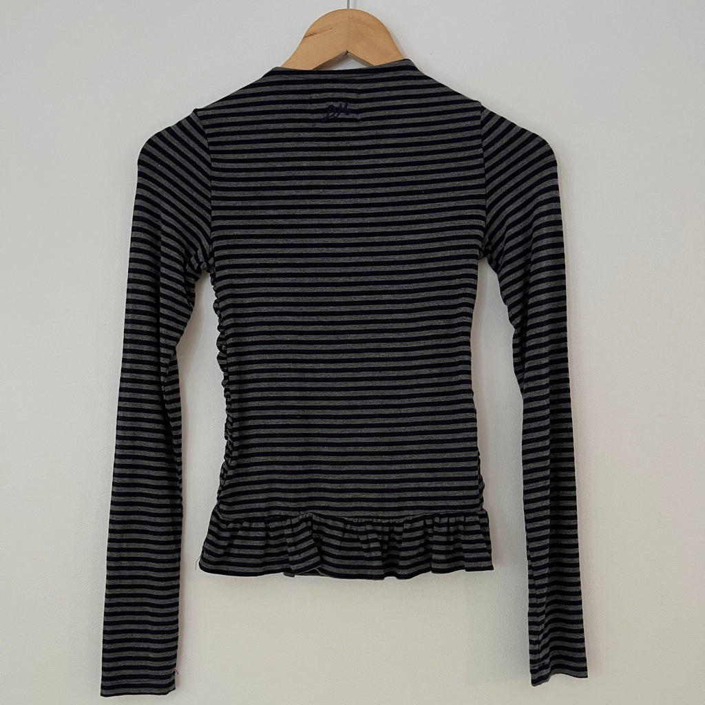 Damson Madder ELLIANA Smocked Cardigan In Grey Stripe Size UK8.