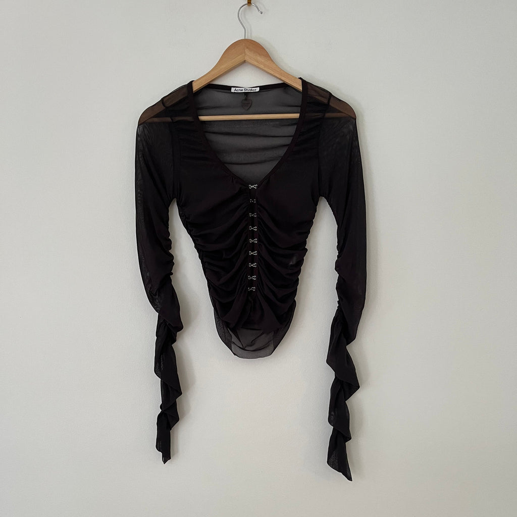 ACNE Studios ELORAN Mesh Blouse in Anthracite grey Size XS.