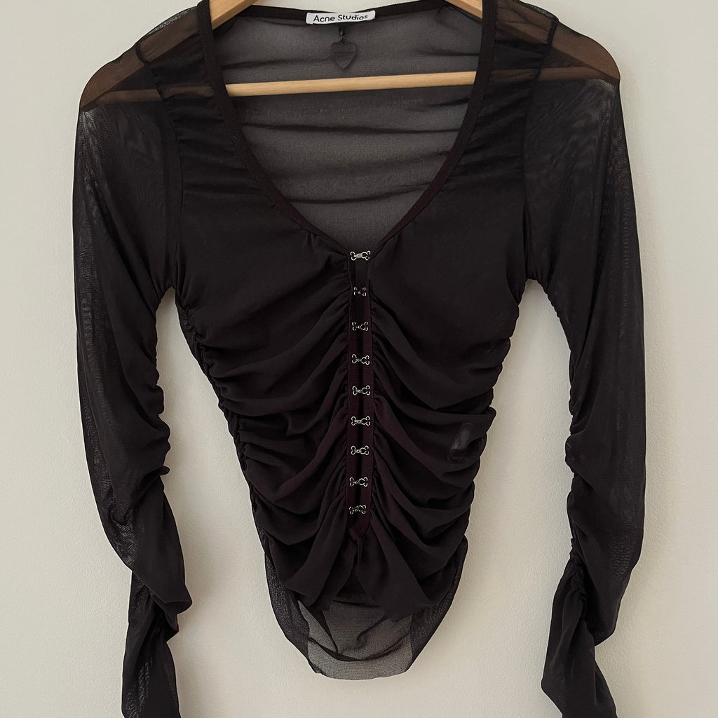 ACNE Studios ELORAN Mesh Blouse in Anthracite grey Size XS.