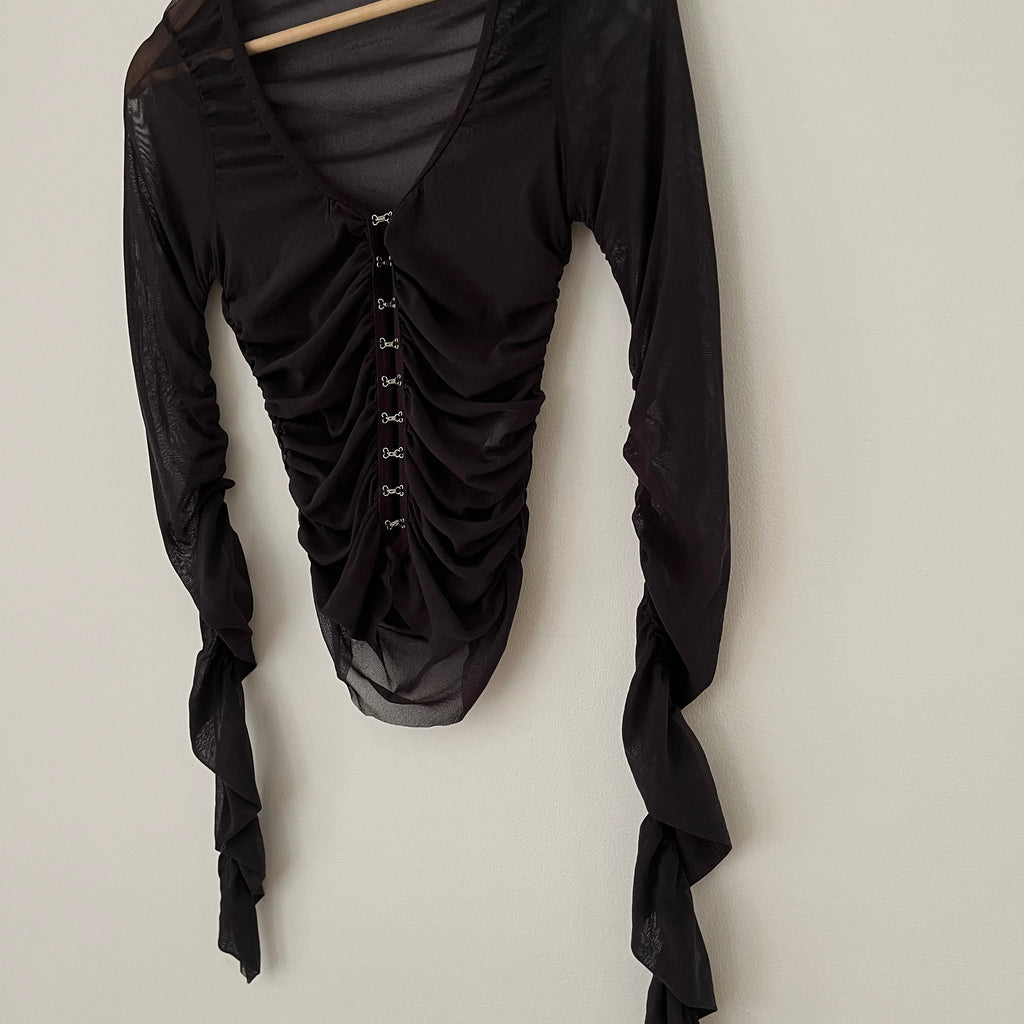ACNE Studios ELORAN Mesh Blouse in Anthracite grey Size XS.