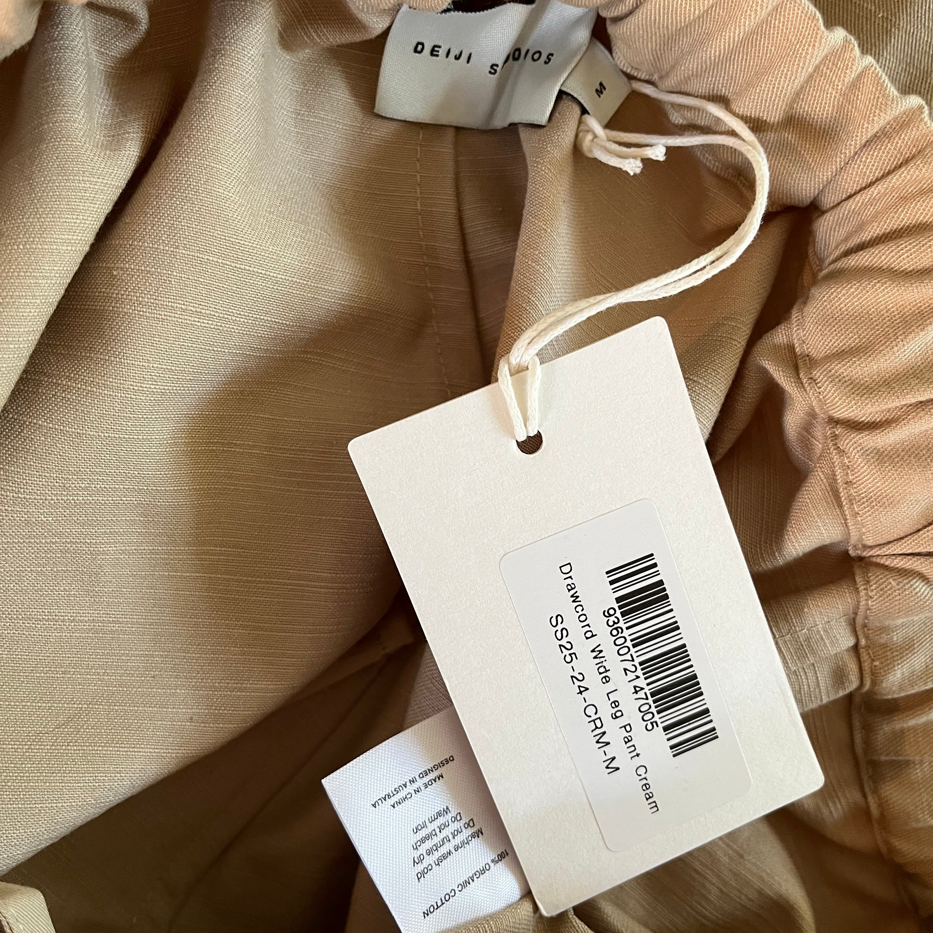 Deiji Studios BNWT DRAWCORD Wide Leg Pants in Cream Size M.