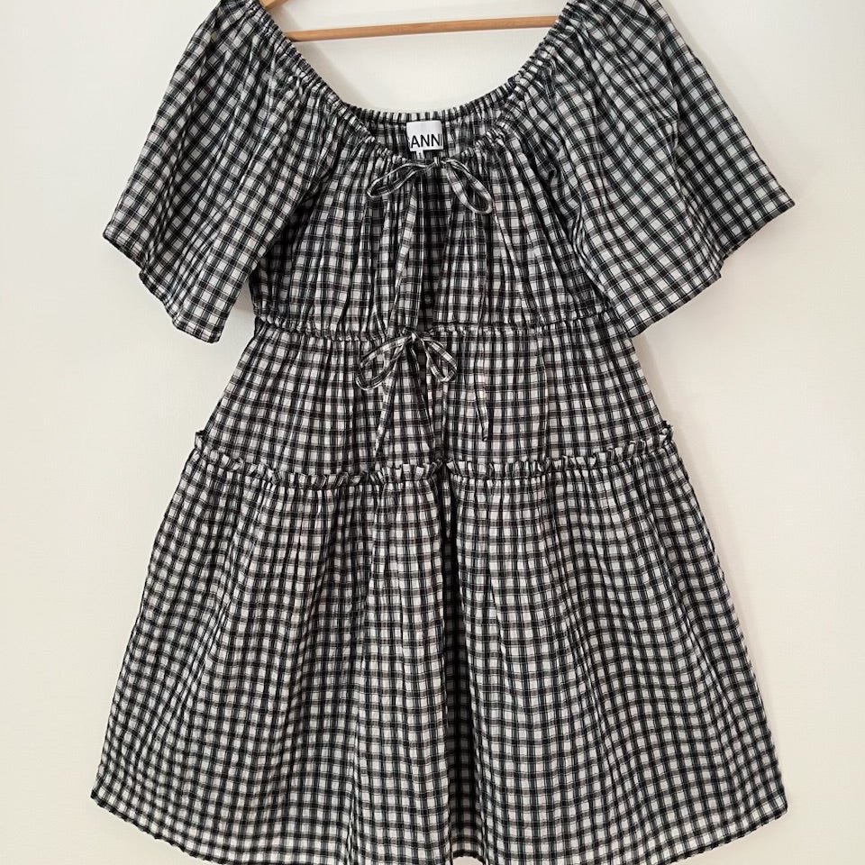 Ganni Seersucker Checked Mini Dress Size 40/AU12-14.