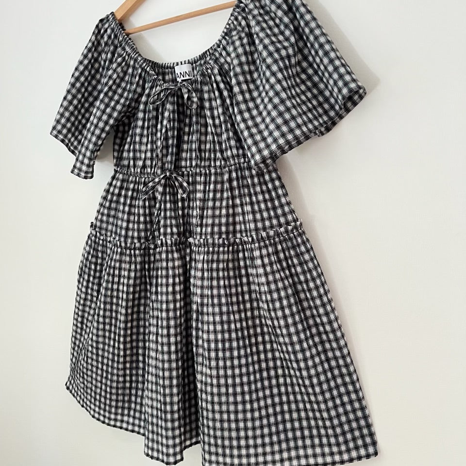 Ganni Seersucker Checked Mini Dress Size 40/AU12-14.
