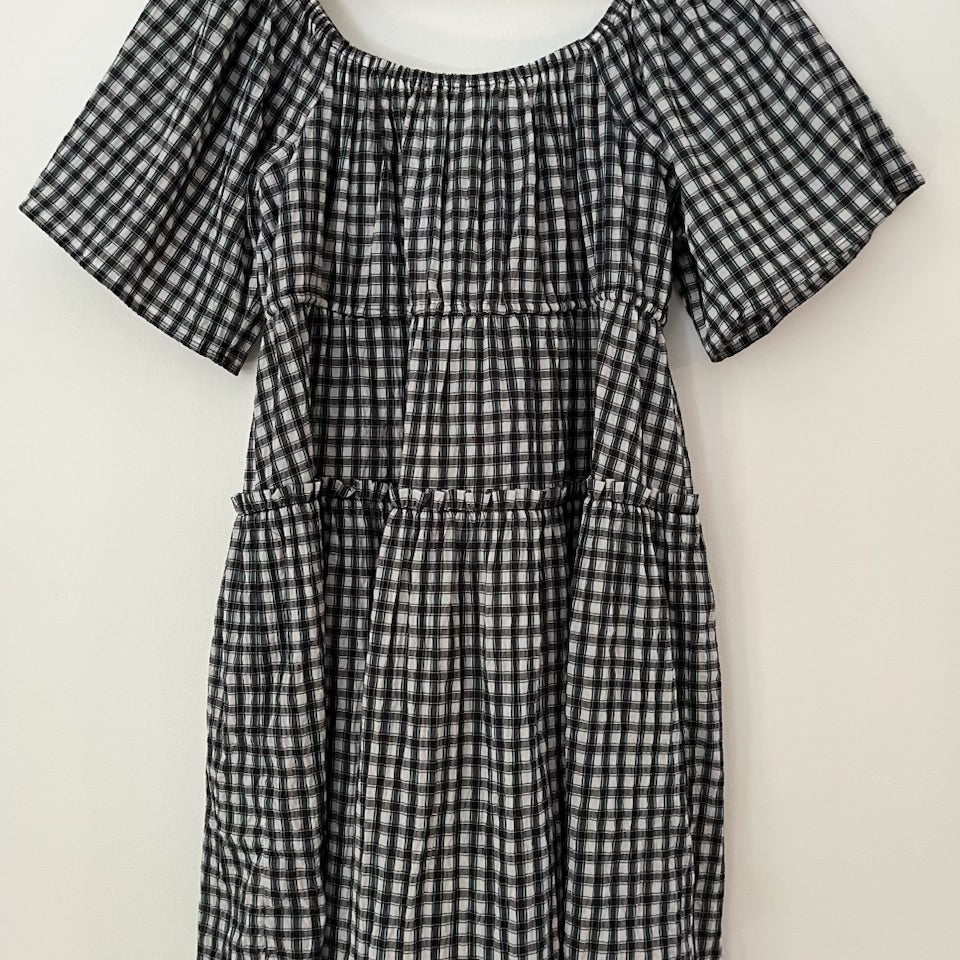 Ganni Seersucker Checked Mini Dress Size 40/AU12-14.