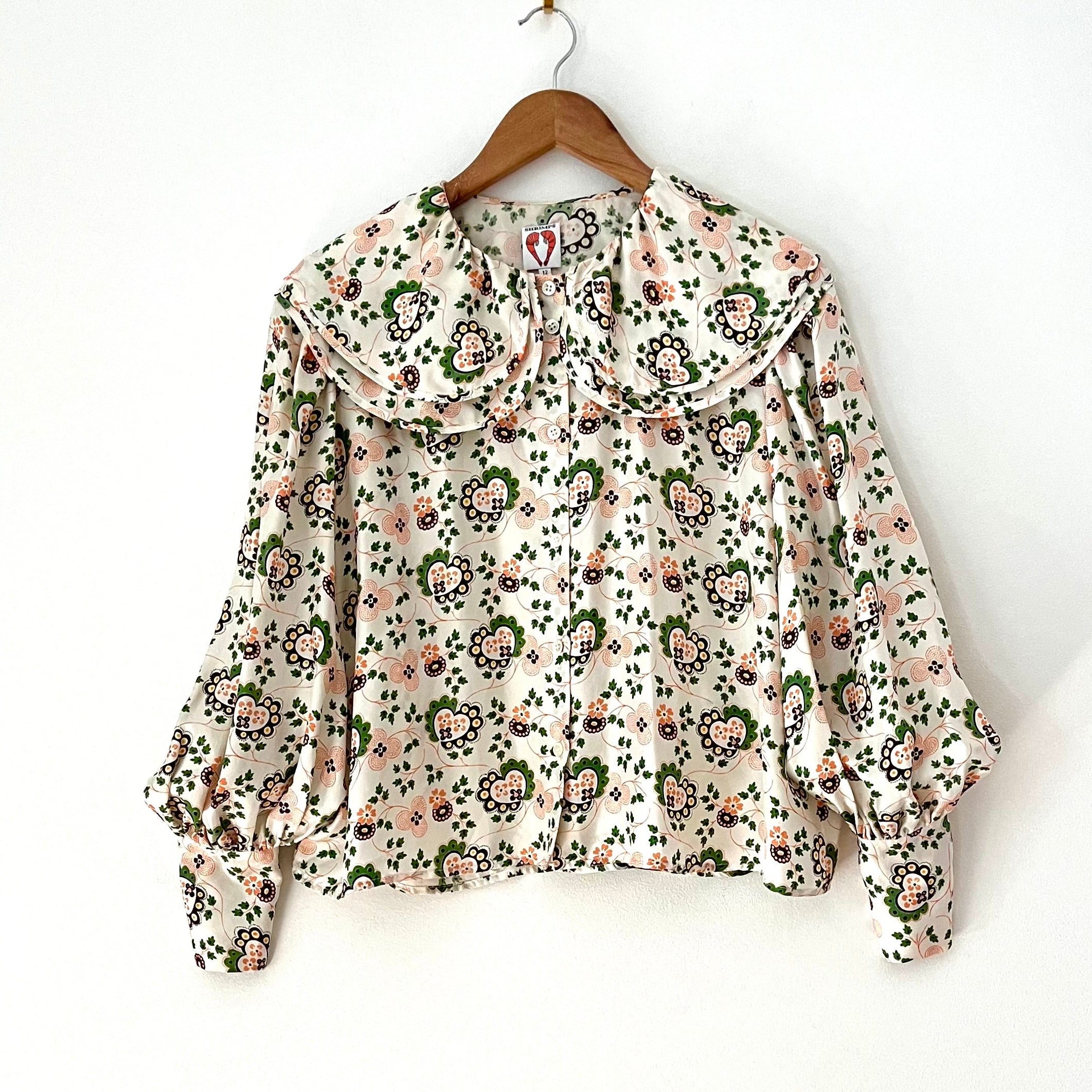 Shrimps AMELIA Heart-print Silk-crepe Blouse Size 12.