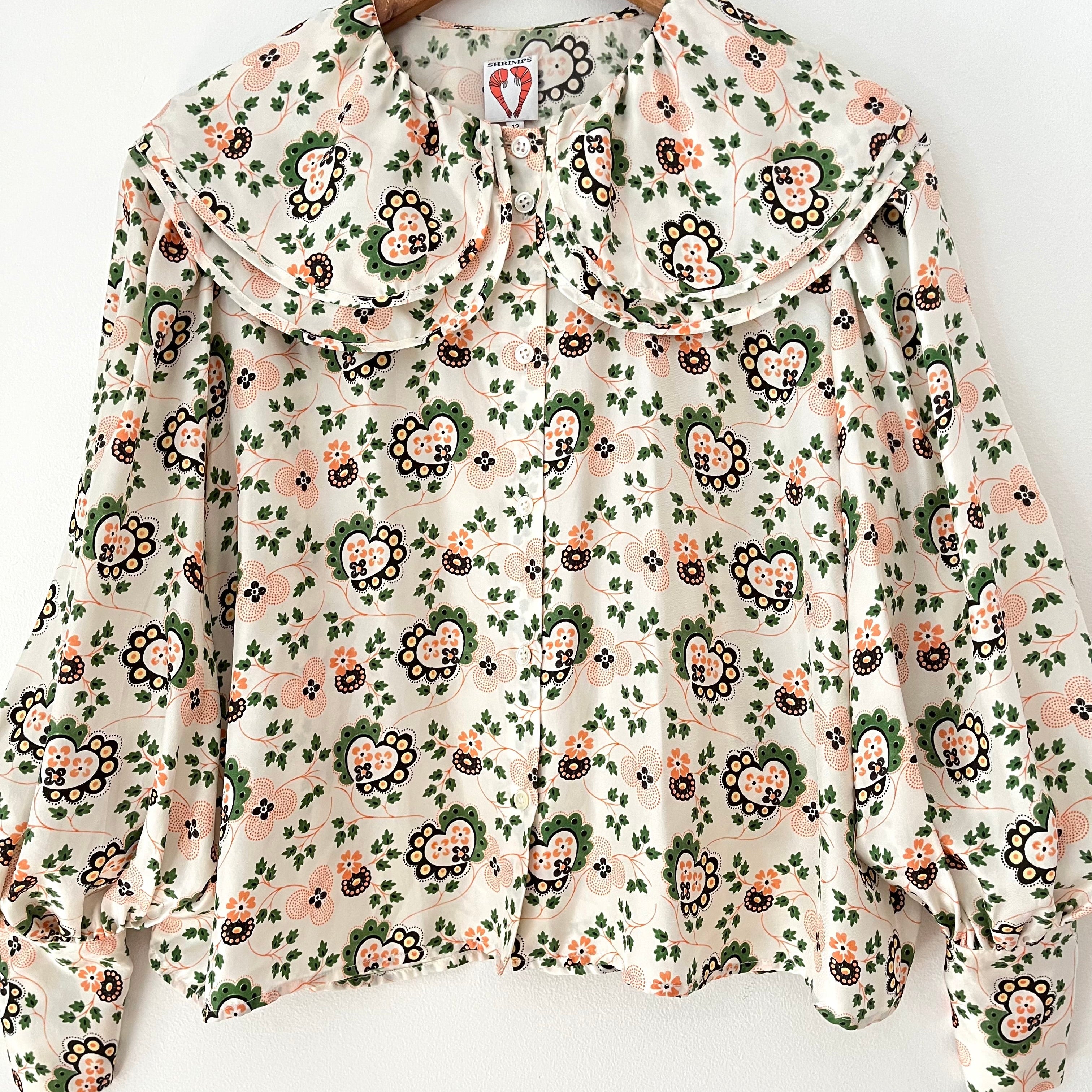 Shrimps AMELIA Heart-print Silk-crepe Blouse Size 12.