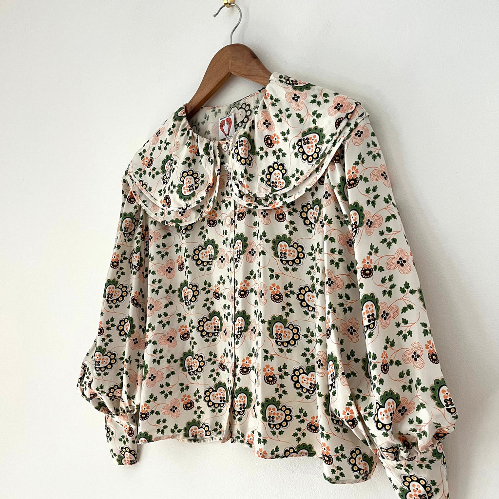 Shrimps AMELIA Heart-print Silk-crepe Blouse Size 12.
