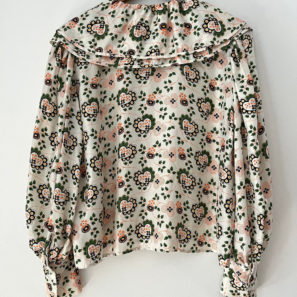 Shrimps AMELIA Heart-print Silk-crepe Blouse Size 12.