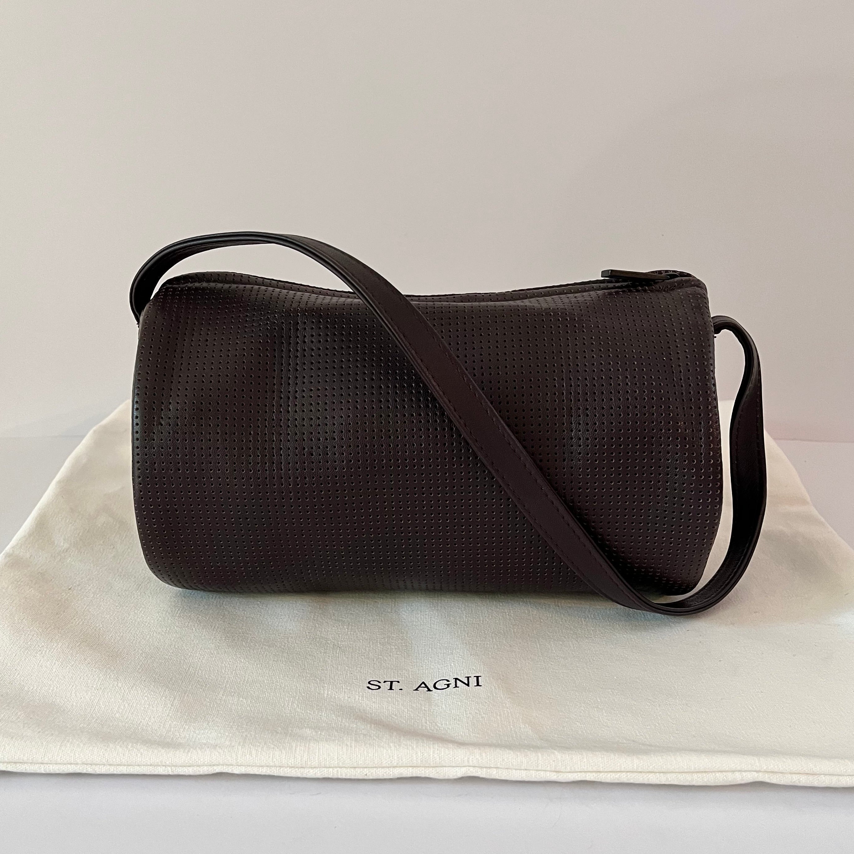 St Agni CONNOLO Perforated Shoulder Bag in Dark Cherry.
