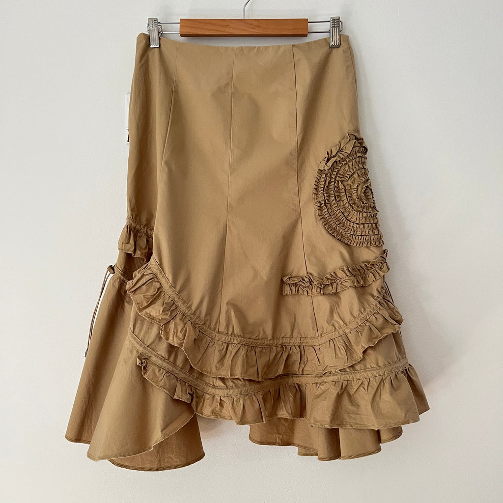 Sculptor BNWT Ruffle Trim Midi Skirt in Beige Size M.
