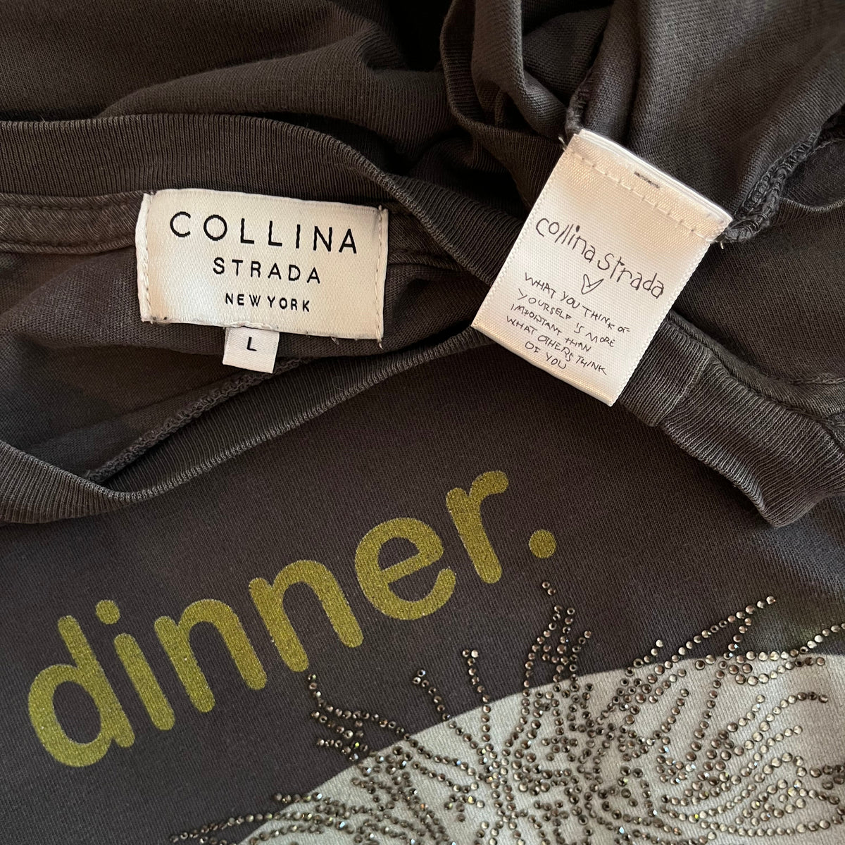 Collina Strada RHINESTONE Graphic Tee Size L.