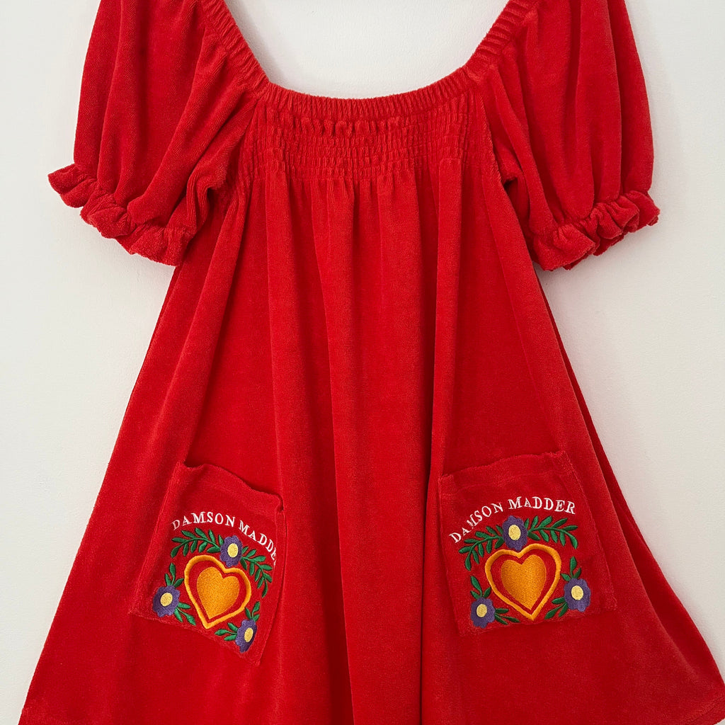 Damson Madder AVA Embroidered Towelling Mini Dress Size 12.