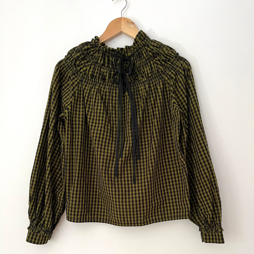 Proenza Schouler Checked Gathered Blouse Size 2/S.