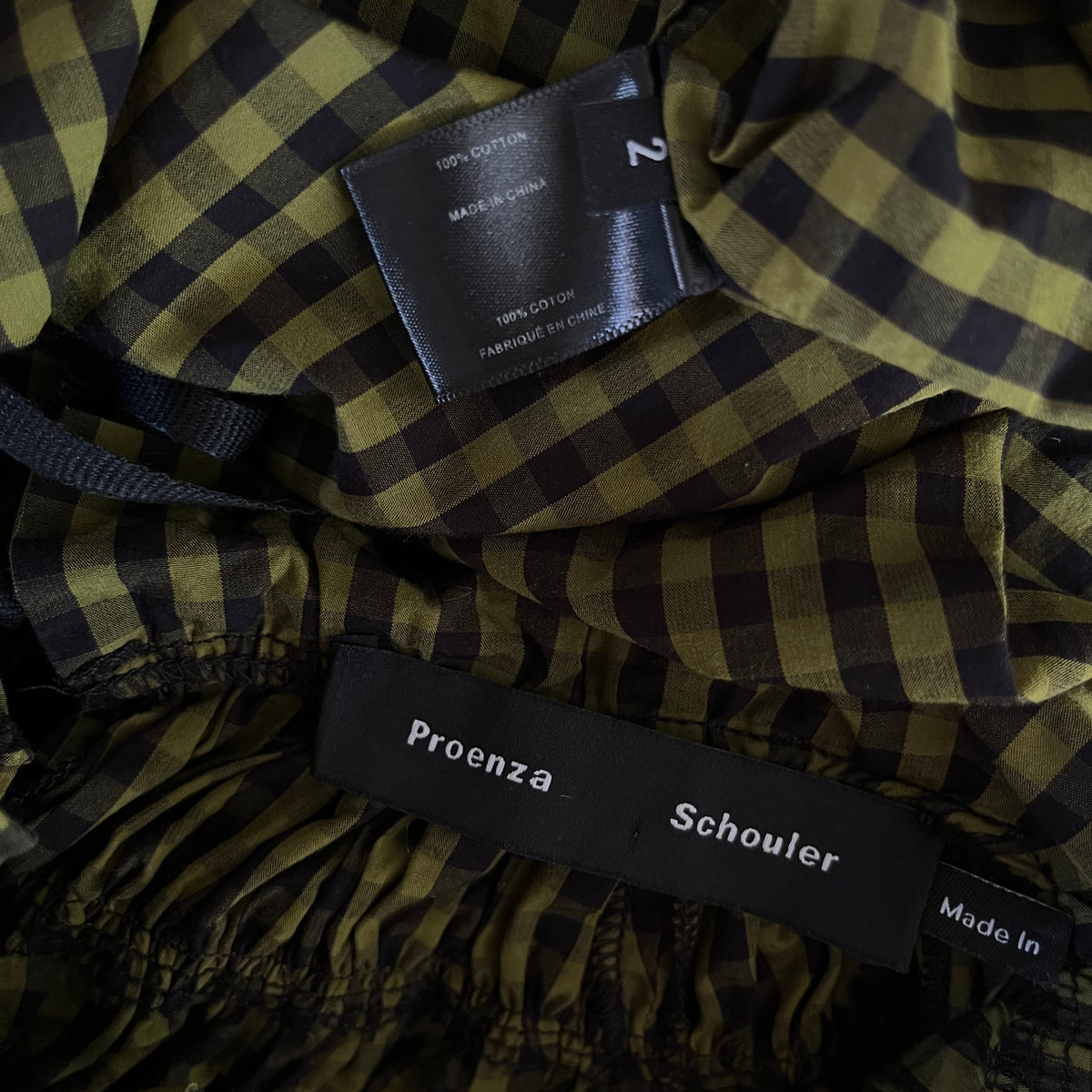 Proenza Schouler Checked Gathered Blouse Size 2/S.