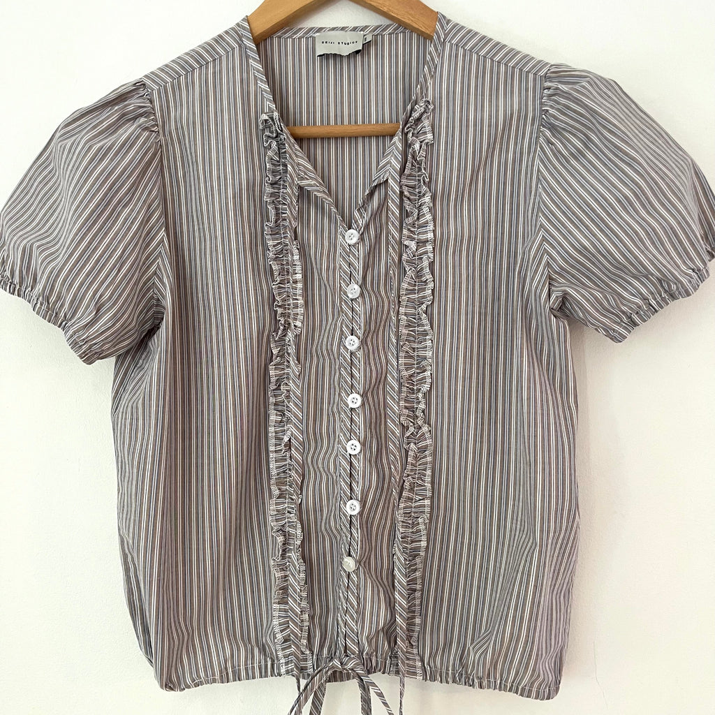 Deiji Studios DOUBLE Frill Top in Sea Stripe Size XXS.