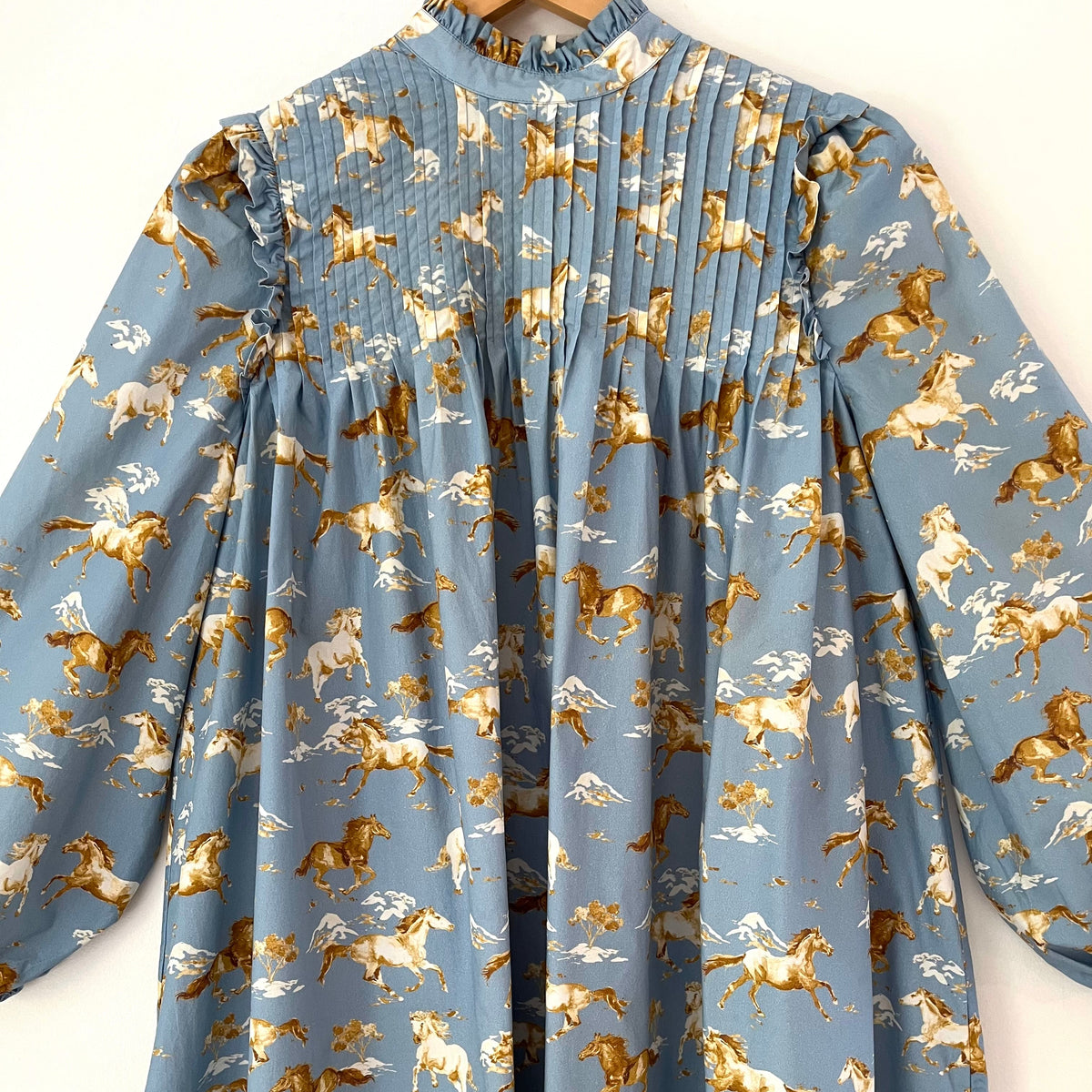 Ganni Horse-Print Pintucked Cotton Smock Dress Size 34/XS.