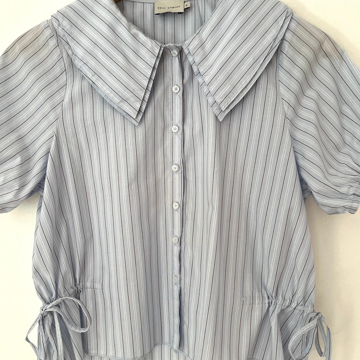 Deiji Studios DOUBLE COLLAR Shirt in Mineral Stripe Size XS.