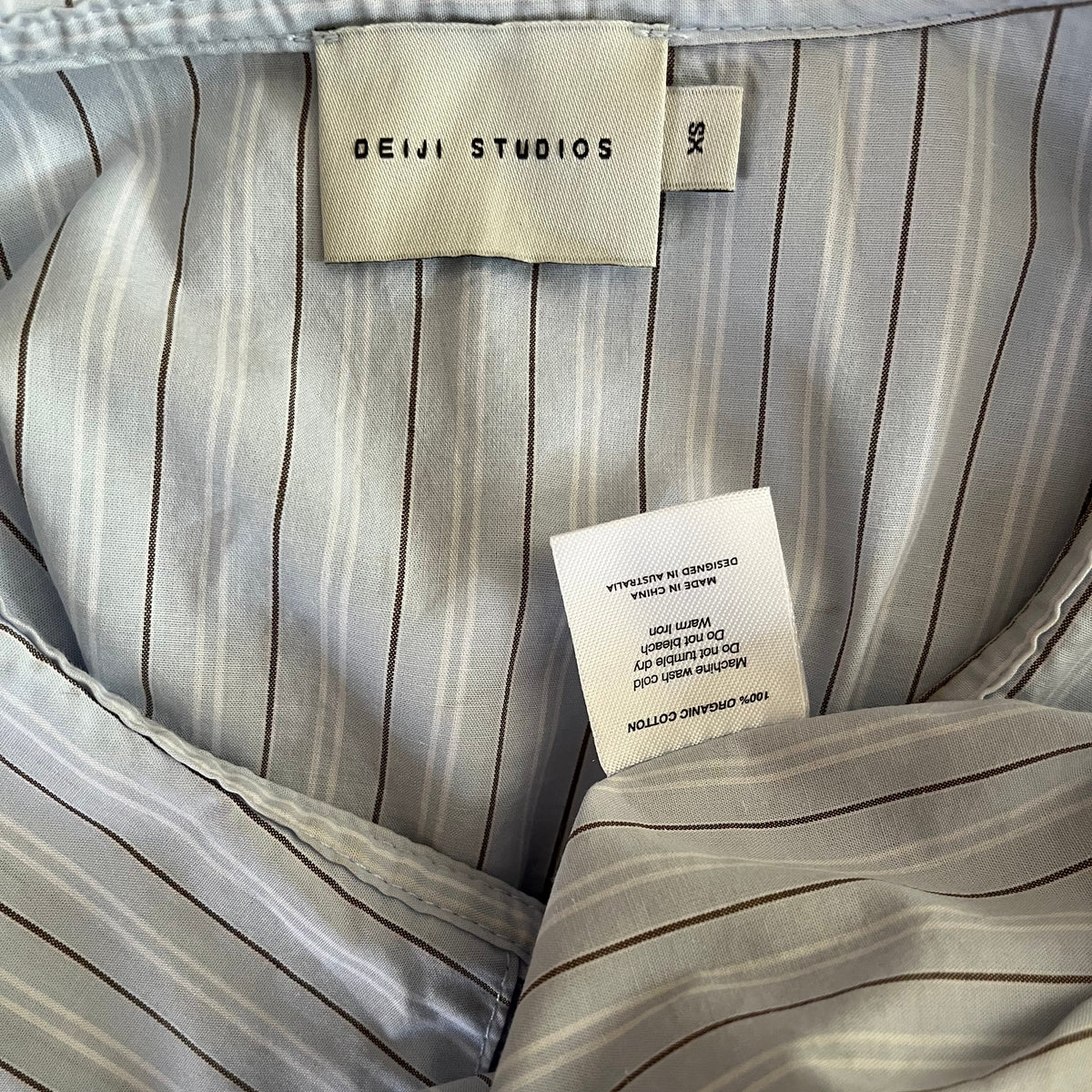 Deiji Studios DOUBLE COLLAR Shirt in Mineral Stripe Size XS.