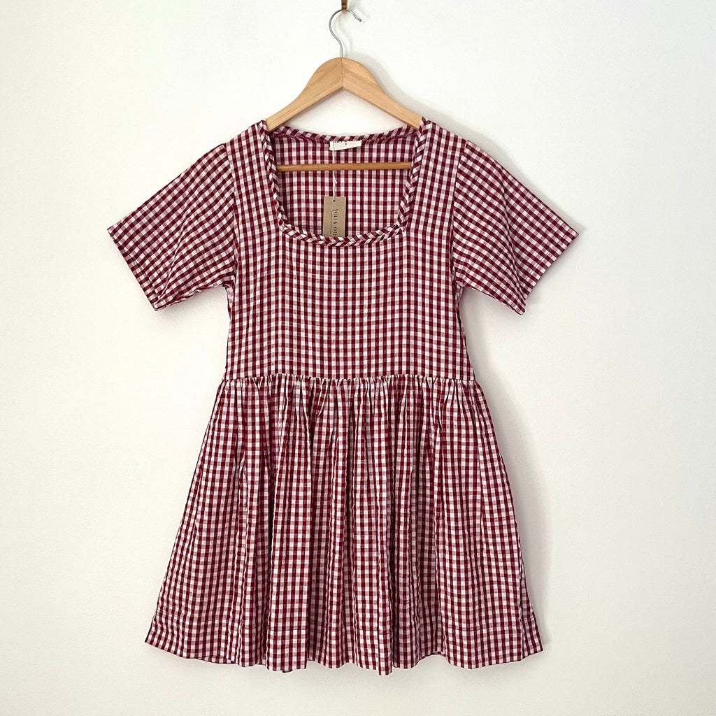 Yoli & Otis BNWT GEORGE Dress in Red/Wine Gingham Size 8.