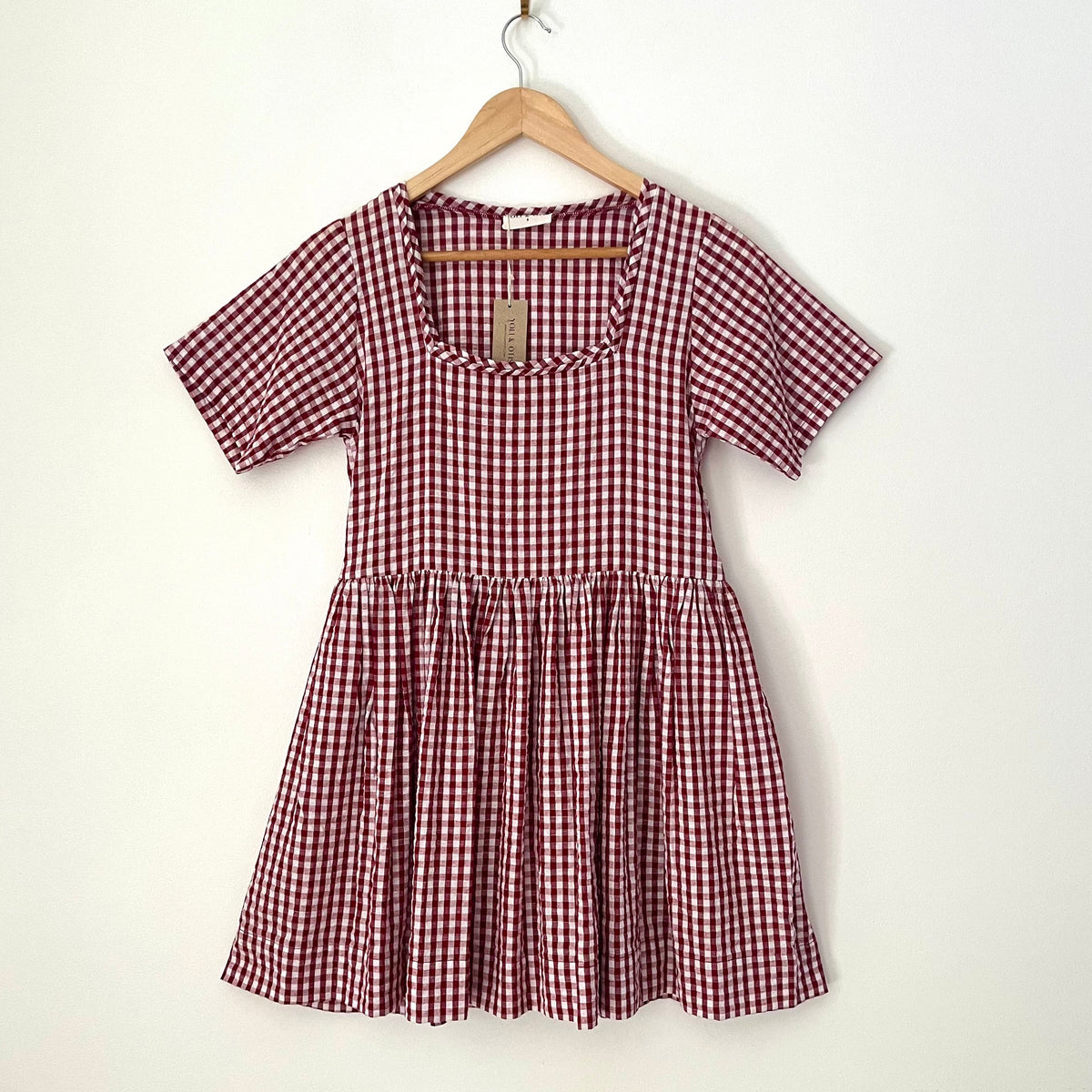 Yoli & Otis BNWT GEORGE Dress in Red/Wine Gingham Size 8.