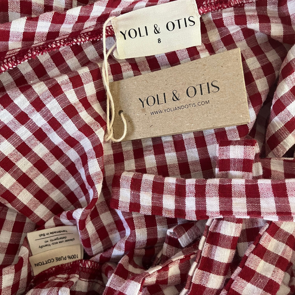 Yoli & Otis BNWT GEORGE Dress in Red/Wine Gingham Size 8.