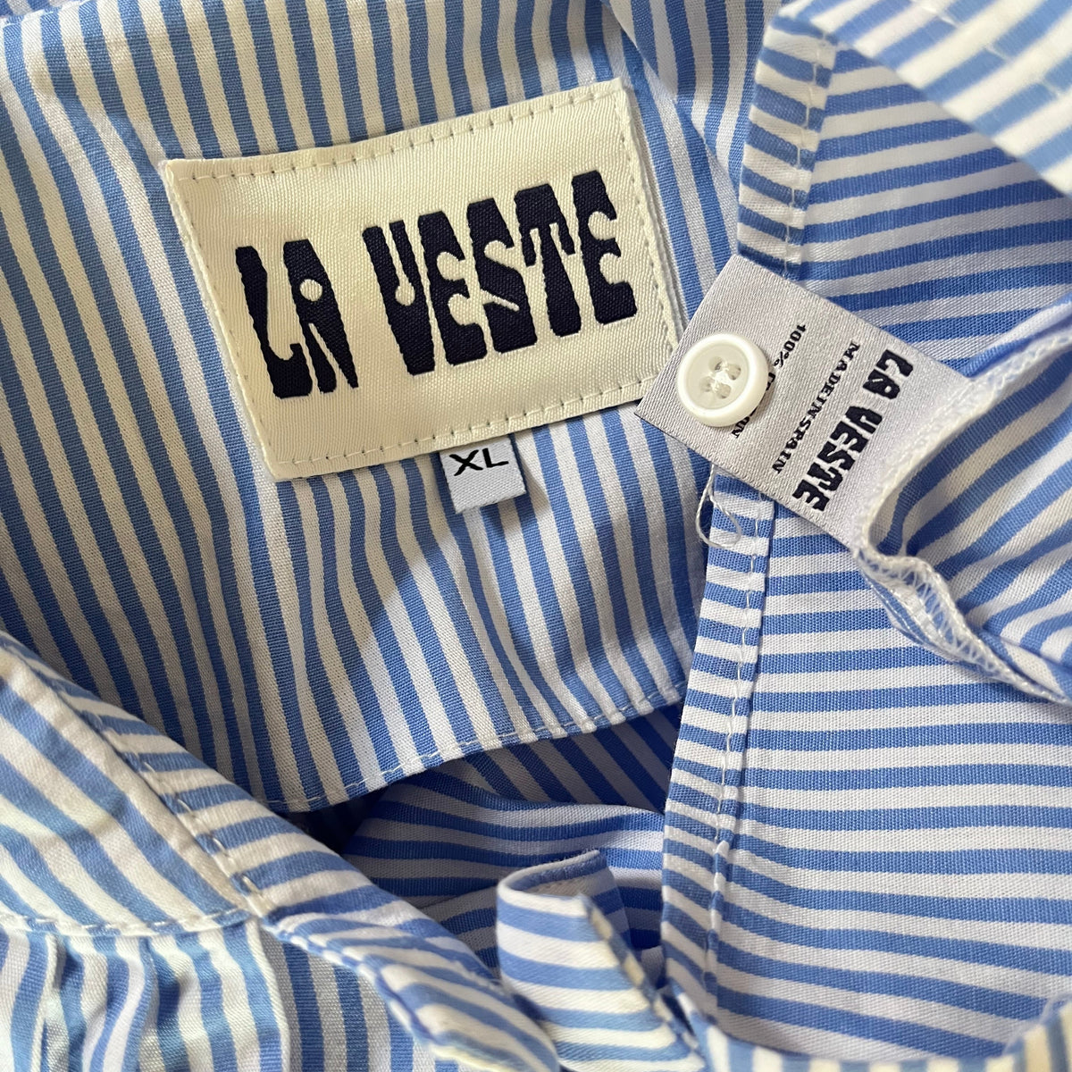 La Veste TABLA Cotton Shirt in Blue/White Stripe Size XL.